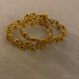 Yellow and Gold Beaded Floral Bracelet